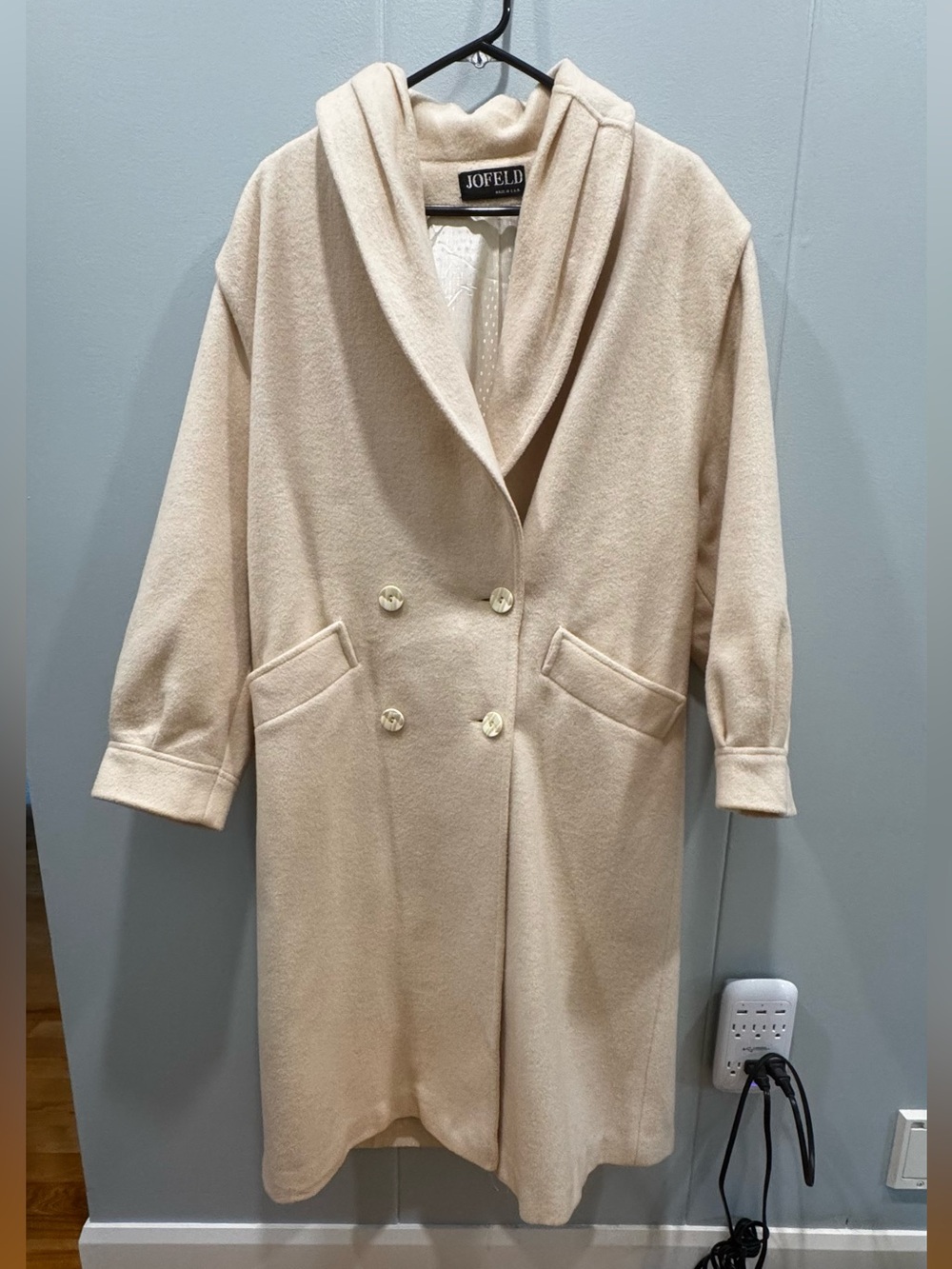 Vintage JOFELD 100% Wool Cream Long Coat Made in USA